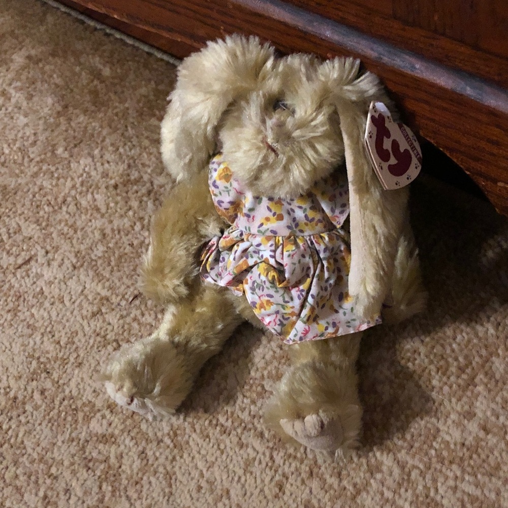 Ty Plush Bunny in Floral Dress - Brown and Cream Shelby attic treasure